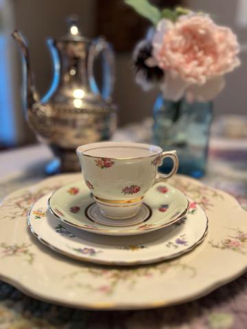 tea party place setting on decorated table