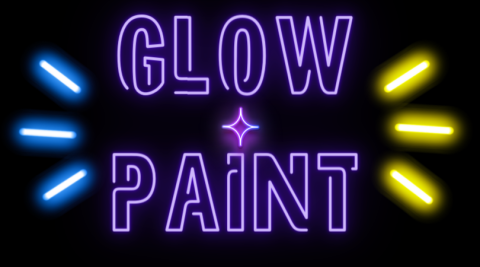 The words Glow Paint in neon over a black background with other glowing neon shapes around them