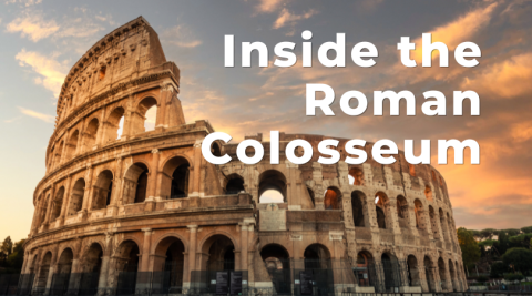 Inside the Roman Colosseum with photo of Roman Colosseum