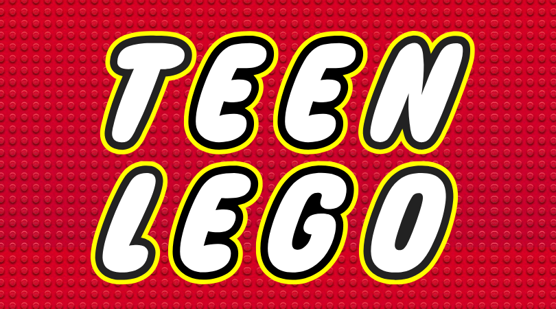 the words Teen Lego in a font similar to Lego's font over a red lego background